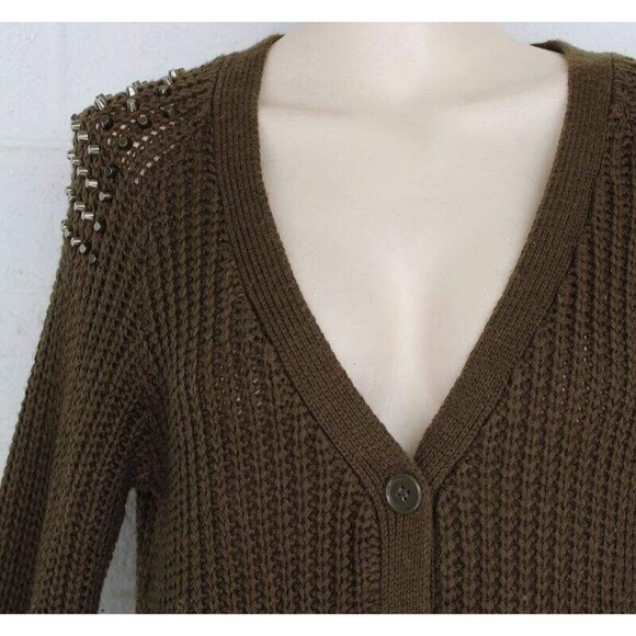 Urban Outfitters Small Dark Gray-Brown Studded Shoulders Button Front Cardigan - Picture 4 of 7